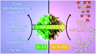 Graphical abstract: Fabricating nickel phyllosilicate-like nanosheets to prepare a defect-rich catalyst for the one-pot conversion of lignin into hydrocarbons under mild conditions