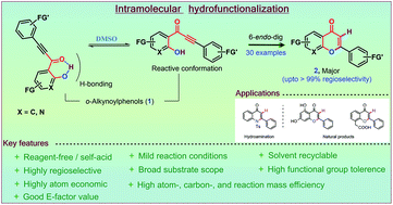 Graphical abstract: Reagent-free intramolecular hydrofunctionalization: a regioselective 6-endo-dig cyclization of o-alkynoylphenols