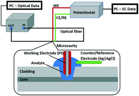Graphical abstract: Electrochemistry in an optical fiber microcavity – optical monitoring of electrochemical processes in picoliter volumes
