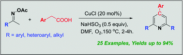 Graphical abstract: Copper-catalyzed efficient access to 2,4,6-triphenyl pyridines via oxidative decarboxylative coupling of aryl acetic acids with oxime acetates