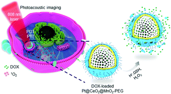 Graphical abstract: MnO2-coated porous Pt@CeO2 core–shell nanostructures for photoacoustic imaging-guided tri-modal cancer therapy