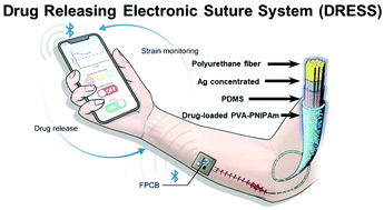 Graphical abstract: A multifunctional electronic suture for continuous strain monitoring and on-demand drug release