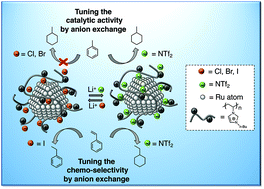 Graphical abstract: Tuning the activity and selectivity of polymerised ionic liquid-stabilised ruthenium nanoparticles through anion exchange reactions