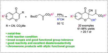 Graphical abstract: Metal-free access to 3-allyl-2-alkoxychromanones via phosphine-catalyzed alkoxy allylation of chromones with MBH carbonates and alcohols