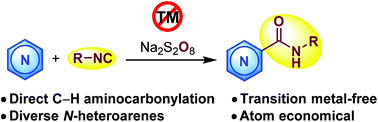 Graphical abstract: Direct C–H aminocarbonylation of N-heteroarenes with isocyanides under transition metal-free conditions