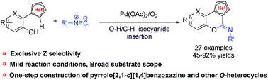 Graphical abstract: Palladium(ii)-catalyzed aerobic oxidative O–H/C–H isocyanide insertion: facile access to pyrrolo[2,1-c][1,4]benzoxazine derivatives
