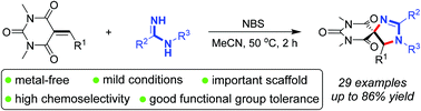Graphical abstract: Chemoselective synthesis of 5,4′-imidazolinyl spirobarbiturates via NBS-promoted cyclization of unsaturated barbiturates and amidines