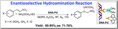 Graphical abstract: A noncovalent hybrid of [Pd(phen)(OAc)2] and st-DNA for the enantioselective hydroamination of β-nitrostyrene with methoxyamine