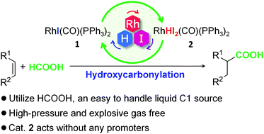 Graphical abstract: Hydroxycarbonylation of alkenes with formic acid using a rhodium iodide complex and alkyl ammonium iodide