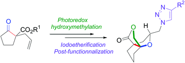 Graphical abstract: Photoredox-catalyzed hydroxymethylation of β-ketoesters: application to the synthesis of [3.3.3] propellane lactones