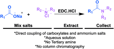 Graphical abstract: Amide bond formation in aqueous solution: direct coupling of metal carboxylate salts with ammonium salts at room temperature