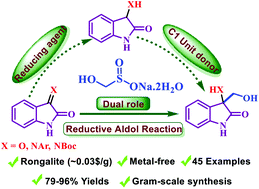 Graphical abstract: Rongalite-induced transition-metal and hydride-free reductive aldol reaction: a rapid access to 3,3′-disubstituted oxindoles and its mechanistic studies