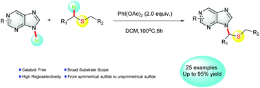 Graphical abstract: Cross dehydrogenation coupling reaction of purine derivatives with thioethers