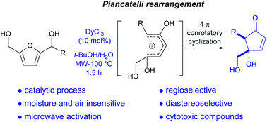 Graphical abstract: The Piancatelli rearrangement of non-symmetrical furan-2,5-dicarbinols for the synthesis of highly functionalized cyclopentenones