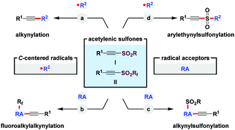 Graphical abstract: SOMOphilic alkynylation using acetylenic sulfones as functional reagents