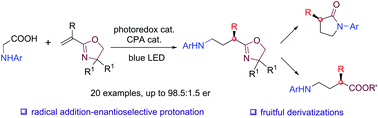 Graphical abstract: Asymmetric synthesis of oxazolines bearing α-stereocenters through radical addition–enantioselective protonation enabled by cooperative catalysis