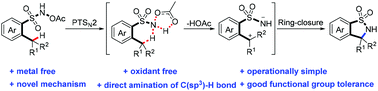 Graphical abstract: Direct intramolecular C(sp3)–H bond sulfonamidation to synthesize benzosultam derivatives under metal-free conditions