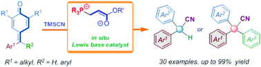 Graphical abstract: In situ phosphonium-containing Lewis base-catalyzed 1,6-cyanation reaction: a facile way to obtain α-diaryl and α-triaryl acetonitriles