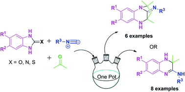 Graphical abstract: Catalyst-free synthesis of novel 1,5-benzodiazepines and 3,4-dihydroquinoxalines using isocyanide-based one-pot, three- and four-component reactions