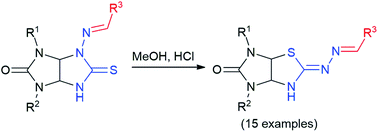 Graphical abstract: Dimroth-type N/S-interchange of N-aminothioglycolurils in the synthesis of 2-hydrazonoimidazo[4,5-d]thiazolones