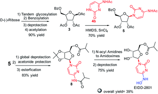 Graphical abstract: Conversion of N-acyl amidines to amidoximes: a convenient synthetic approach to molnupiravir (EIDD-2801) from ribose