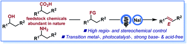 Graphical abstract: A donor–acceptor complex enables the synthesis of E-olefins from alcohols, amines and carboxylic acids