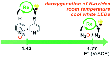 Graphical abstract: Photocatalytic deoxygenation of N–O bonds with rhenium complexes: from the reduction of nitrous oxide to pyridine N-oxides