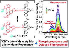 Graphical abstract: The switchable phosphorescence and delayed fluorescence of a new rhodamine-like dye through allenylidene formation in a cyclometallated platinum(ii) system