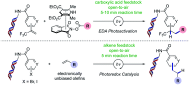Graphical abstract: Photoredox-mediated hydroalkylation and hydroarylation of functionalized olefins for DNA-encoded library synthesis