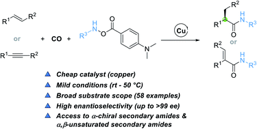 Graphical abstract: Copper-catalyzed enantioselective carbonylation toward α-chiral secondary amides