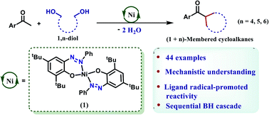 Graphical abstract: Ligand-redox assisted nickel catalysis toward stereoselective synthesis of (n+1)-membered cycloalkanes from 1,n-diols with methyl ketones