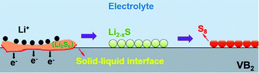 Graphical abstract: Self-limiting lithiation of vanadium diboride nanosheets as ultra-stable mediators towards high-sulfur loading and long-cycle lithium sulfur batteries