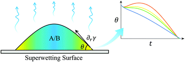 Graphical abstract: The contact angle of an evaporating droplet of a binary solution on a super wetting surface