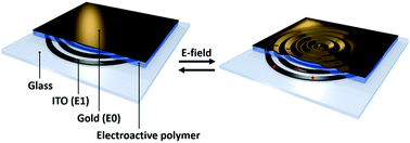 Graphical abstract: Programmed topographical features generated on command in confined electroactive films
