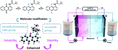 Graphical abstract: Anthraquinone-based electroactive ionic species as stable multi-redox anode active materials for high-performance nonaqueous redox flow batteries