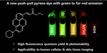 Graphical abstract: Synthesis and photophysical properties of a new push–pull pyrene dye with green-to-far-red emission and its application to human cellular and skin tissue imaging