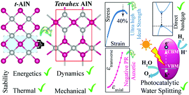 Graphical abstract: Auxetic, flexible, and strain-tunable two-dimensional th-AlN for photocatalytic visible light water splitting with anisotropic high carrier mobility