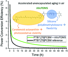 Graphical abstract: Synergistic effect of carotenoid and silicone-based additives for photooxidatively stable organic solar cells with enhanced elasticity