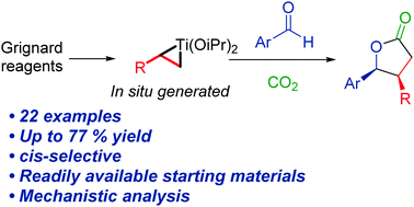 Graphical abstract: Titanium isopropoxide-mediated cis-selective synthesis of 3,4-substituted butyrolactones from CO2