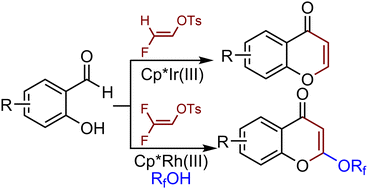 Graphical abstract: Cp*Ir(iii) and Cp*Rh(iii)-catalyzed annulation of salicylaldehydes with fluorinated vinyl tosylates