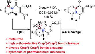 Graphical abstract: Metal-free hypervalent iodine-promoted tandem carbonyl migration and unactivated C(Ph)–C(Alkyl) bond cleavage for quinolone scaffold synthesis