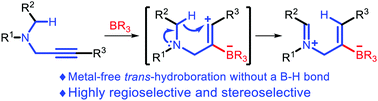 Graphical abstract: Metal-free trans-hydroboration without a B–H bond: reactions of propargyl amines with Lewis acidic boranes