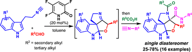 Graphical abstract: Organocatalytic multicomponent coupling to access a highly functionalised tetracyclic furoindoline: interrupted Passerini/Joullié–Ugi cascade reaction