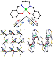 Graphical abstract: Influence of non-covalent interactions on the coordination geometry of Ni(ii) in Ni(ii)–M(ii) complexes (M = Zn and Hg) with a salen-type N2O2 Schiff base ligand and thiocyanate ion as the coligand