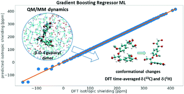 Graphical abstract: Thermal fluctuation and conformational effects on NMR parameters in β-O-4 lignin dimers from QM/MM and machine-learning approaches