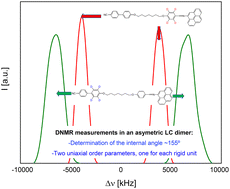 Graphical abstract: DNMR measurements of an asymmetric odd liquid crystal dimer: determination of the intramolecular angle and the degree of order of the two rigid cores