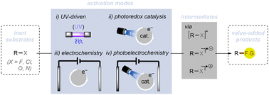 Graphical abstract: Photo- and electro-chemical strategies for the activations of strong chemical bonds