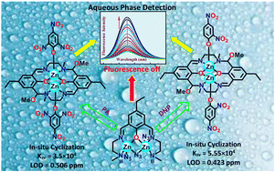 Graphical abstract: A metal complex based fluorescent chemodosimeter for selective detection of 2,4-dinitrophenol and picric acid in aqueous media