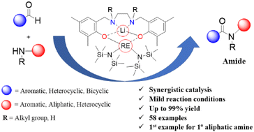 Graphical abstract: Synthesis and characterization of rare earth/lithium complexes stabilized by ethylenediamine-bridged bis(phenolate) ligands and their activity in catalyzing amidation reactions
