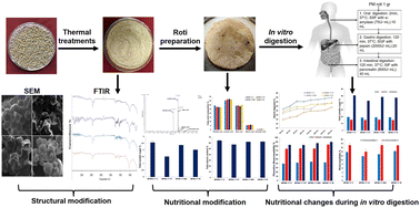 Graphical abstract: Effect of thermal treatments on the matrix components, inherent glycemic potential, and bioaccessibility of phenolics and micronutrients in pearl millet rotis